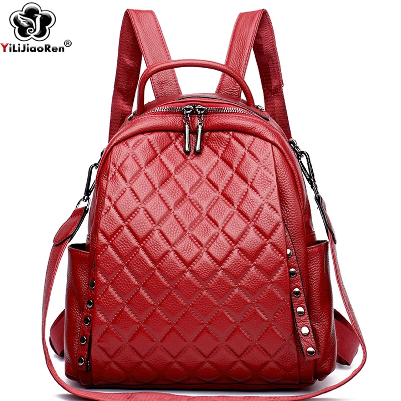 Luxury Bags For School - 本革リュックサック女性ショルダーバッグ高級デザイナーチェック柄バックパック女性大容量スクールバッグ十代の少女のための