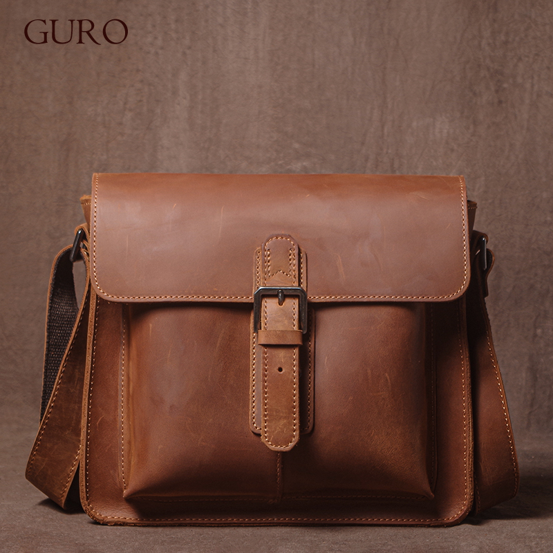 Luxury Bags For Men - GURO 高級ブランド本革ショルダーバッグ男性クレイジーホース牛革メッセンジャーバッグ女性レトロクロスボディバッグトレンドサッチェルバッグ