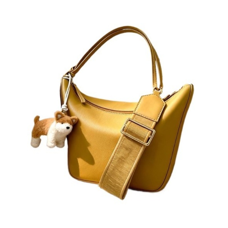 Luxury Bags Yellow - 黄色のポータブル餃子バッグ女性用ライトラグジュアリーニッチ高価値ワイドショルダーストラップシングルショルダーメッセンジャーバッグ絶妙な