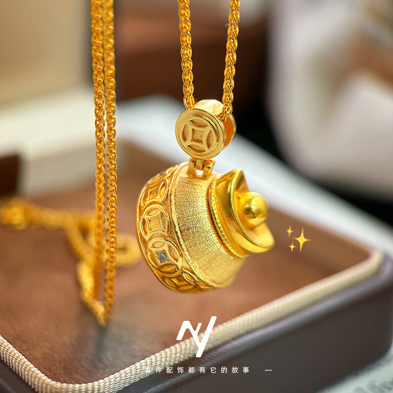 Luxury Bags Yellow - 軽量高級重工業風ブラッシュドインゴットマネーバッグ9999 24K純金ドットダイヤモンド銅貨ラッキーバッグラッキーインゴットネックレス