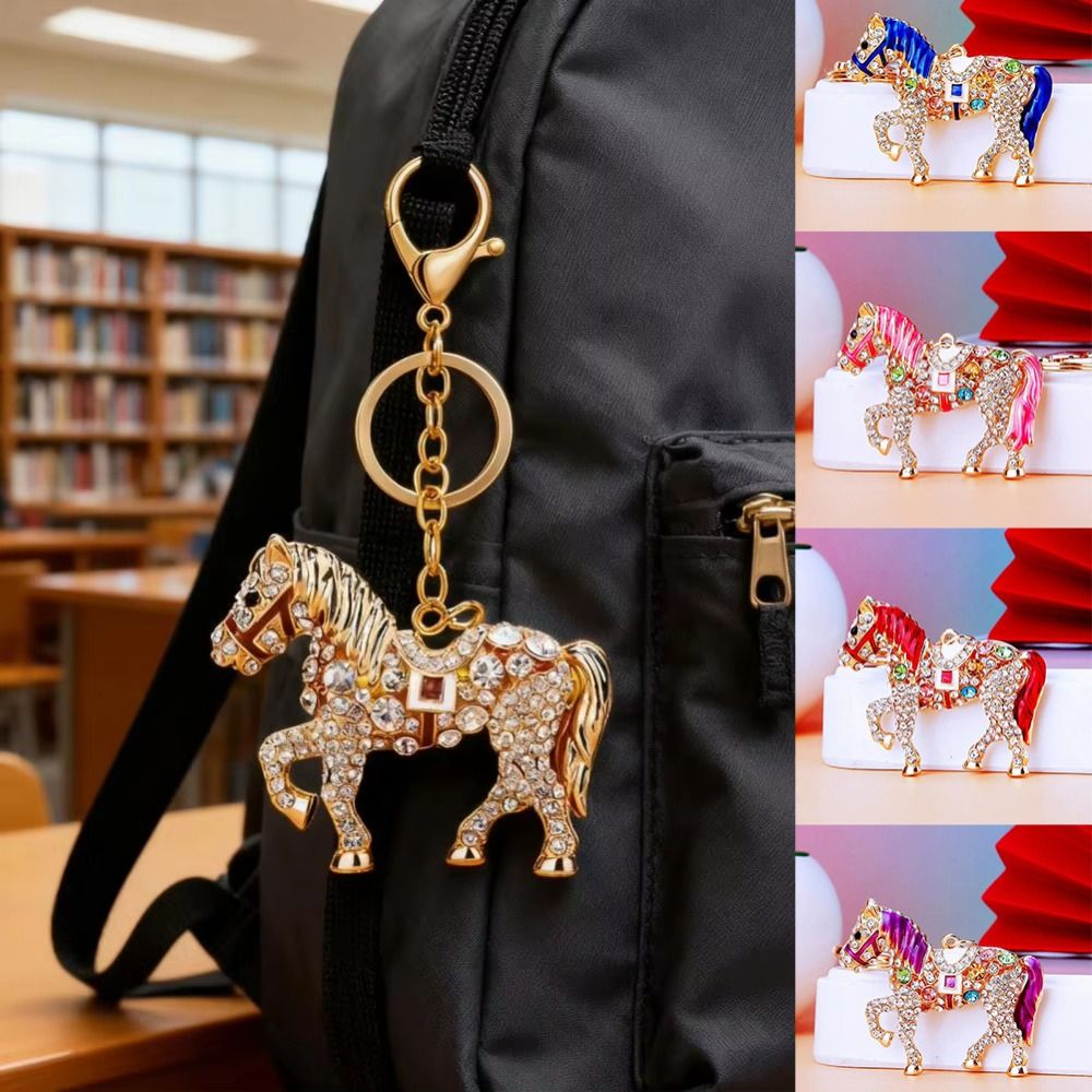 Luxury Bags Yellow - 高級金属馬キーホルダー カラフルな輝くラインストーン 動物キーリング 馬マスコット ハンドバッグペンダント 恋人や友達への贈り物