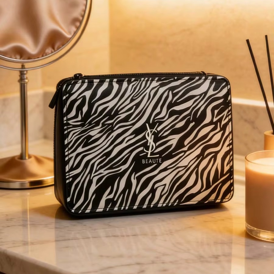 Women Luxury Bags Ysl - YSL ゼブラプリントコスメティックバッグ 高級メイクアップポーチ ポータブルジッパー付きウォッシュ収納オーガナイザー 旅行、仕事、日常使い用 女性向け
