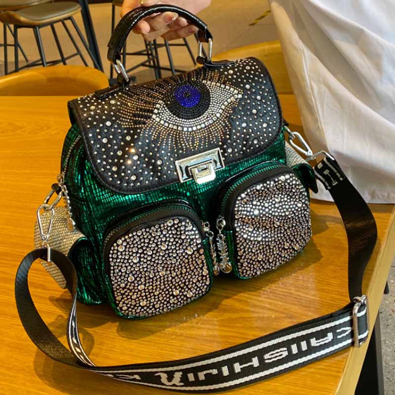 Luxury Bags For School - 女性用バックパック,大容量ショルダーバッグ,合成皮革,ダイヤモンド,女の子用ランドセル,高級ブランド,新品