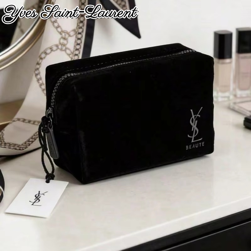 Women Luxury Bags Ysl - YSLスタイル ブラックプリント 化粧品収納バッグ 高級ジッパー付きメイクアップトラベルポーチ 大容量 ポータブルメイクアップケース