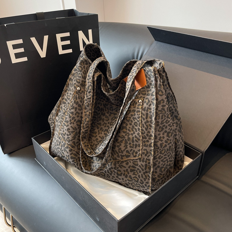 レオパード柄トートバッグ ヴィンテージキャンバスショルダーバ - Shoulder Bag Slouchy のレビューと価格