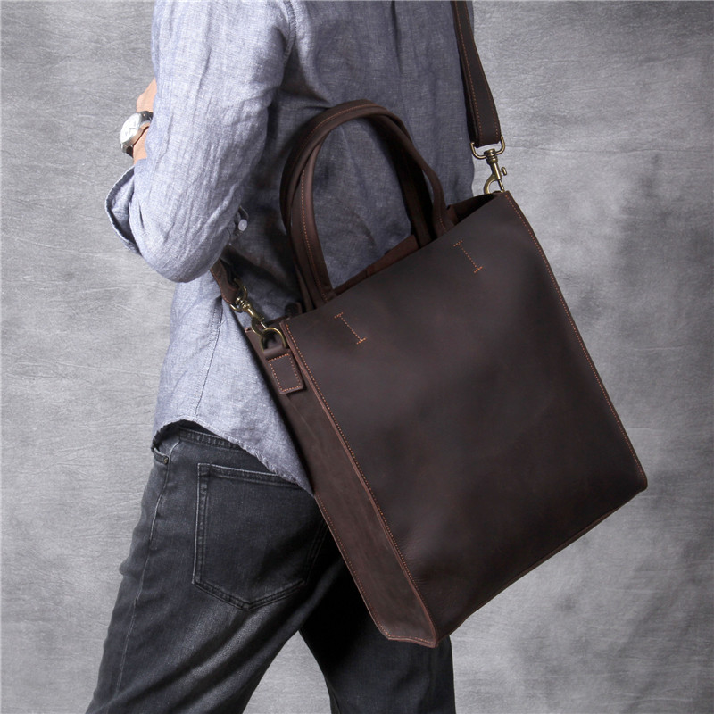ヴィンテージ本革メンズハンドトートバッグシンプルなクレイジー - Luxury Bags For School のレビューと価格