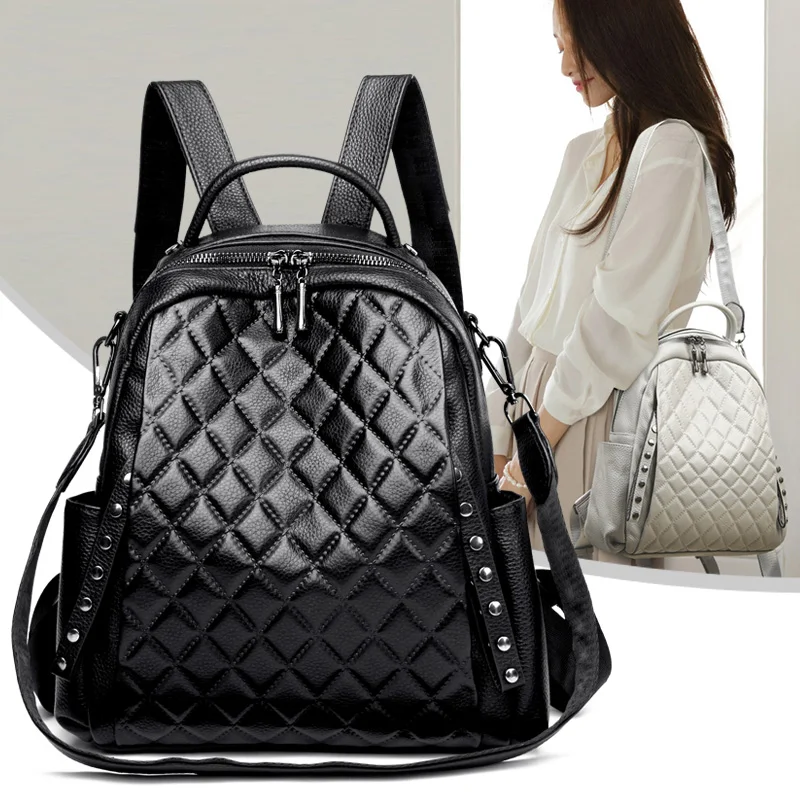 本革リュックサック女性ショルダーバッグ高級デザイナーチェック - Luxury Bags For School のレビューと価格