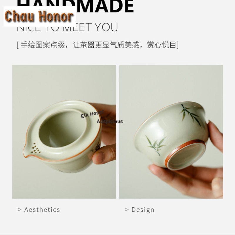 手描き灰竹緑旅行茶器セットキット高級1ポット2カップ茶醸造オ - Luxury Bags Hand Painted のレビューと価格
