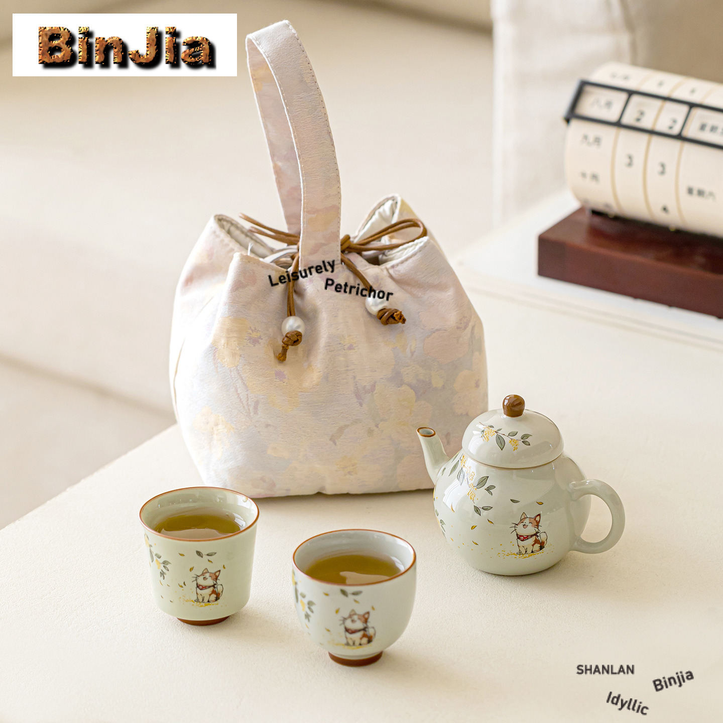 手描きのキンモクセイ柄子猫トラベルティーセットキット 高級  - Luxury Bags Hand Painted のレビューと価格