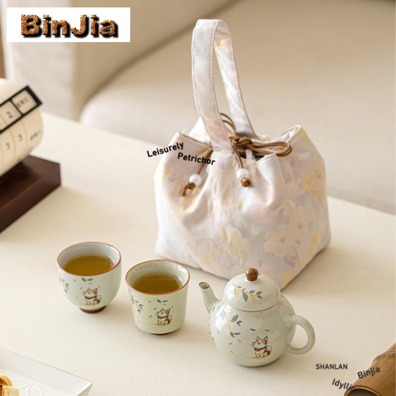 手描きのキンモクセイ柄子猫トラベルティーセットキット 高級  - Luxury Bags Hand Painted のレビューと価格