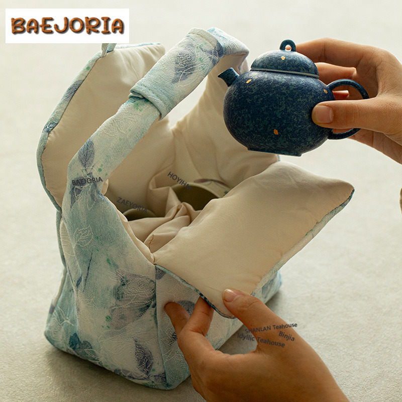 手描きの青い蝶のトラベルティーセットキット、豪華な1ポット1 - Luxury Bags Hand Painted のレビューと価格