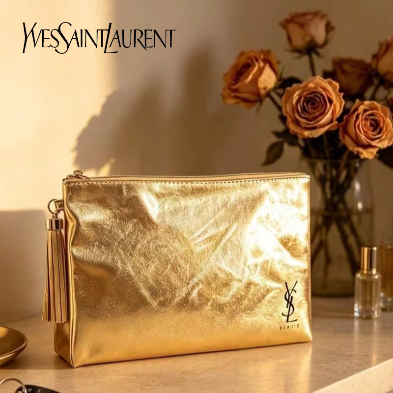YSLゴールデンコスメティックバッグ、携帯用防水多機能ポーチ - Women Luxury Bags Ysl のレビューと価格