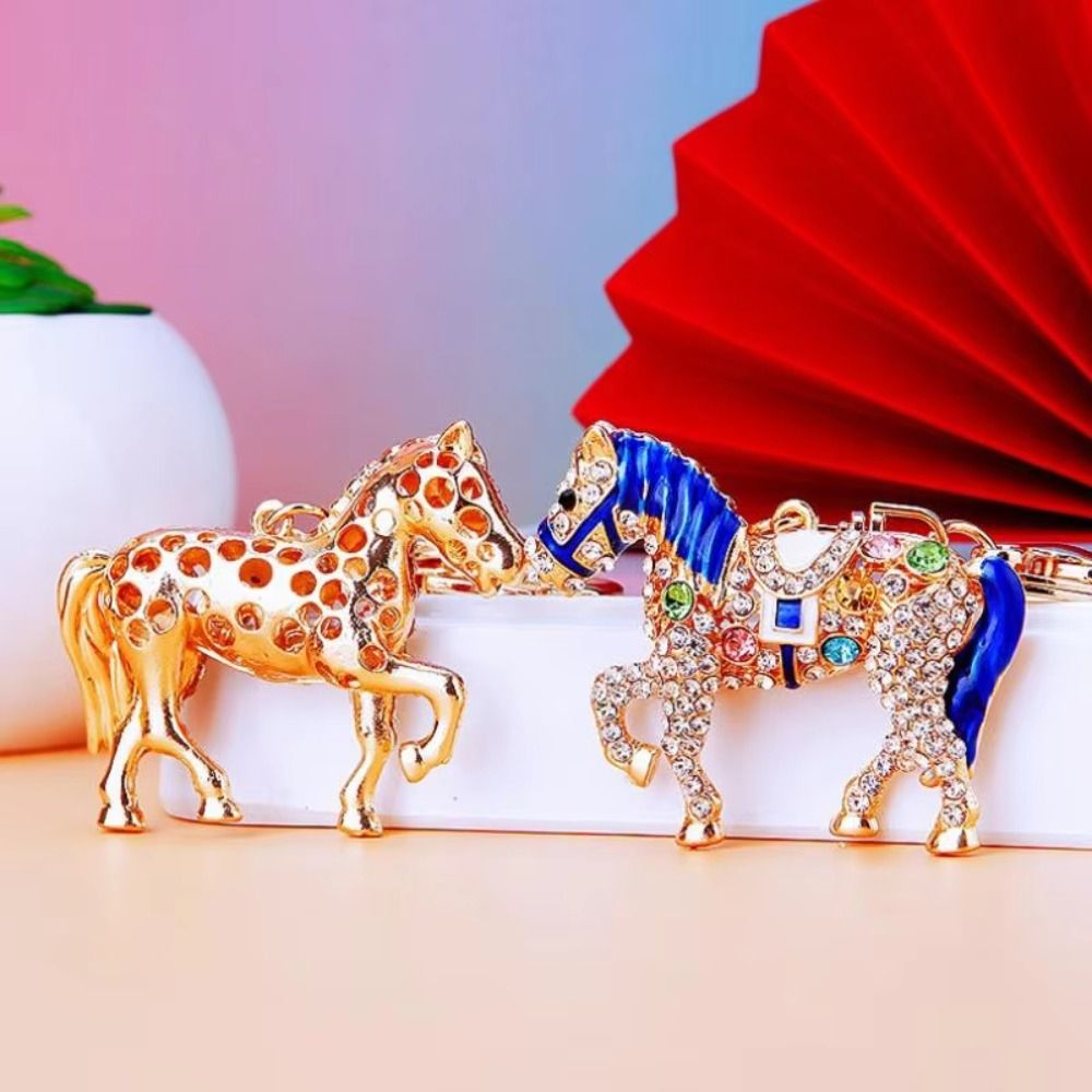 高級金属馬キーホルダー カラフルな輝くラインストーン 動物キ - Luxury Bags Yellow のレビューと価格
