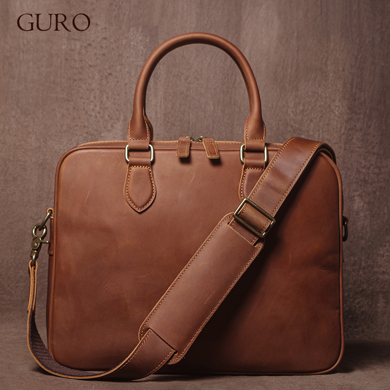 GURO 男性クレイジーホース牛革ブリーフケース高級本革ハン - Luxury Bags For Men のレビューと価格