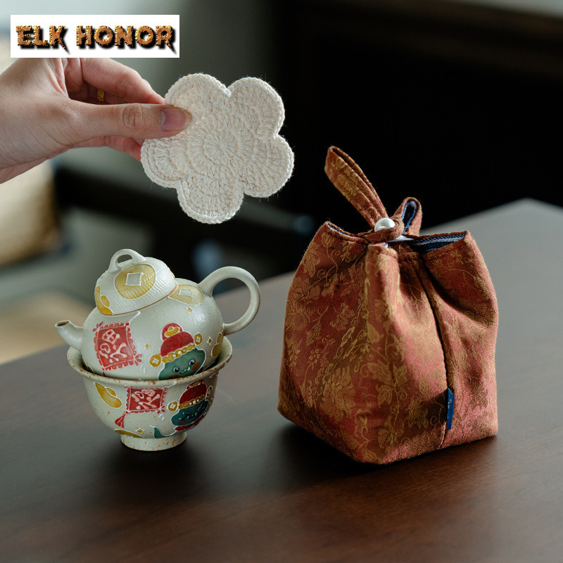 手描きのヘビ青と白のフリントレッドトラベルティーセットキット - Luxury Bags Hand Painted のレビューと価格