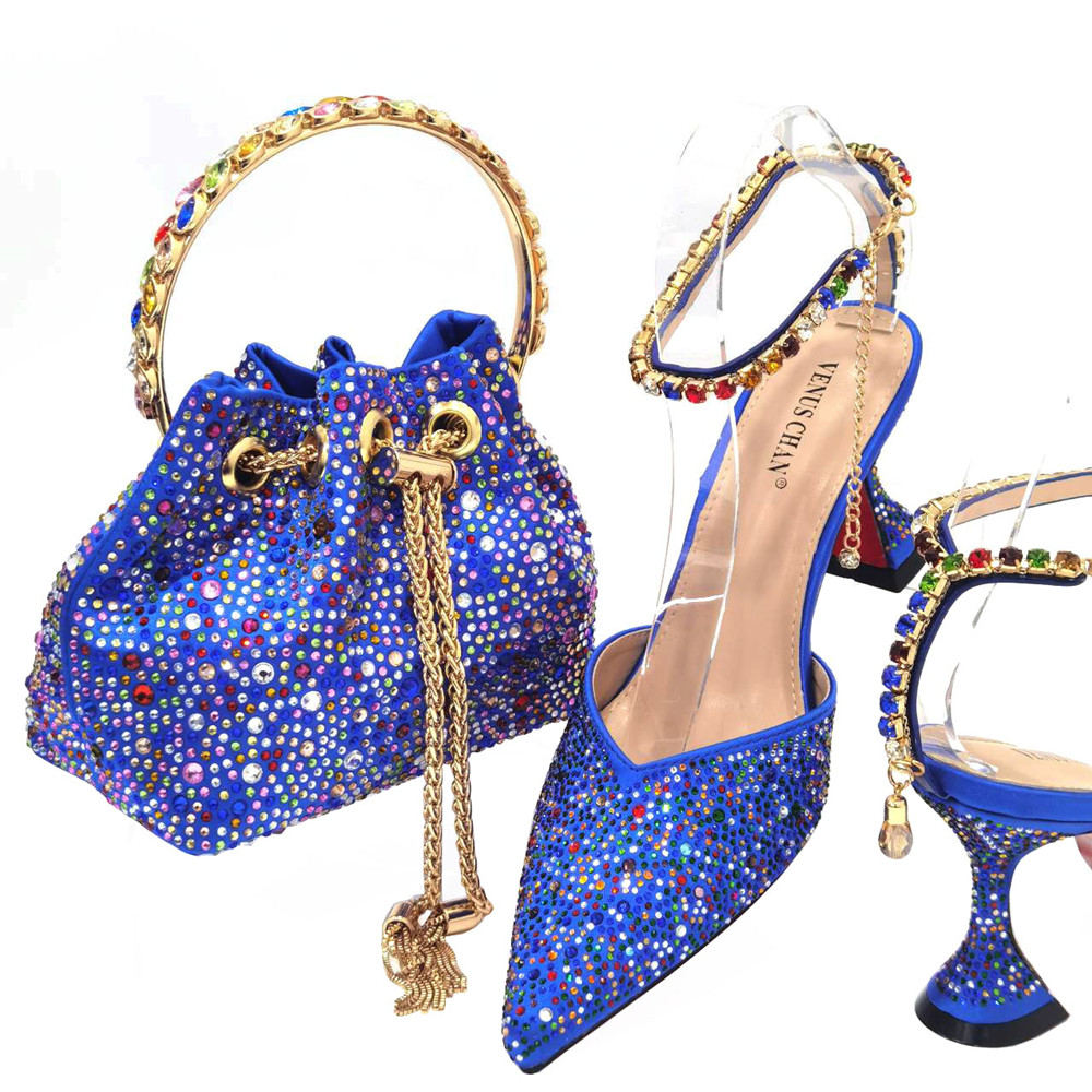 女性の先のとがった靴とバッグのセット,パーティー用の青いダイ - Luxury Bags And Shoes のレビューと価格