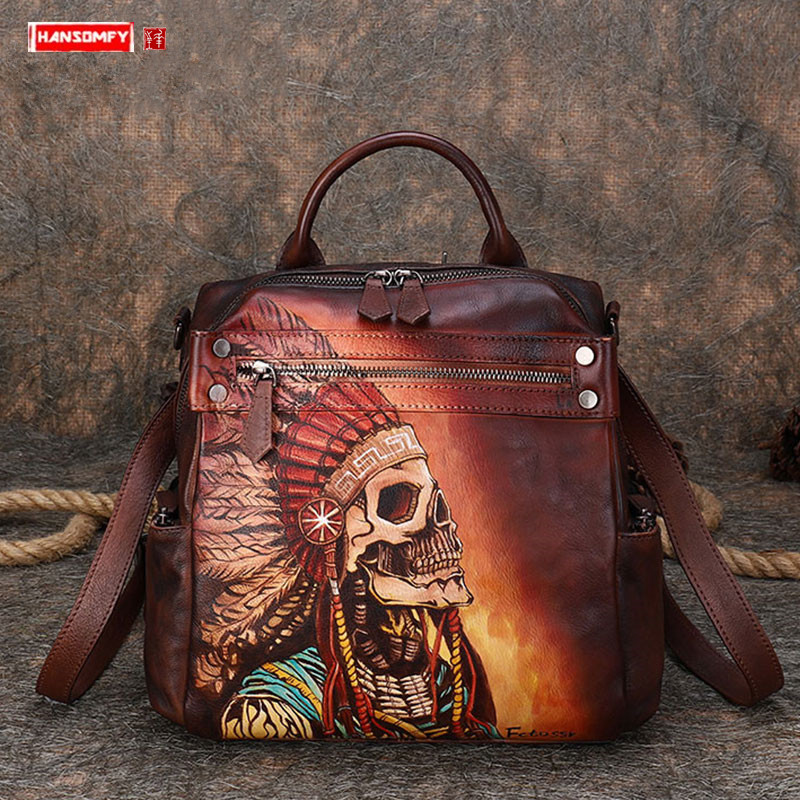 2026 新しい高級ファッション革女性バックパック女性通学旅 - Luxury Bags Hand Painted のレビューと価格
