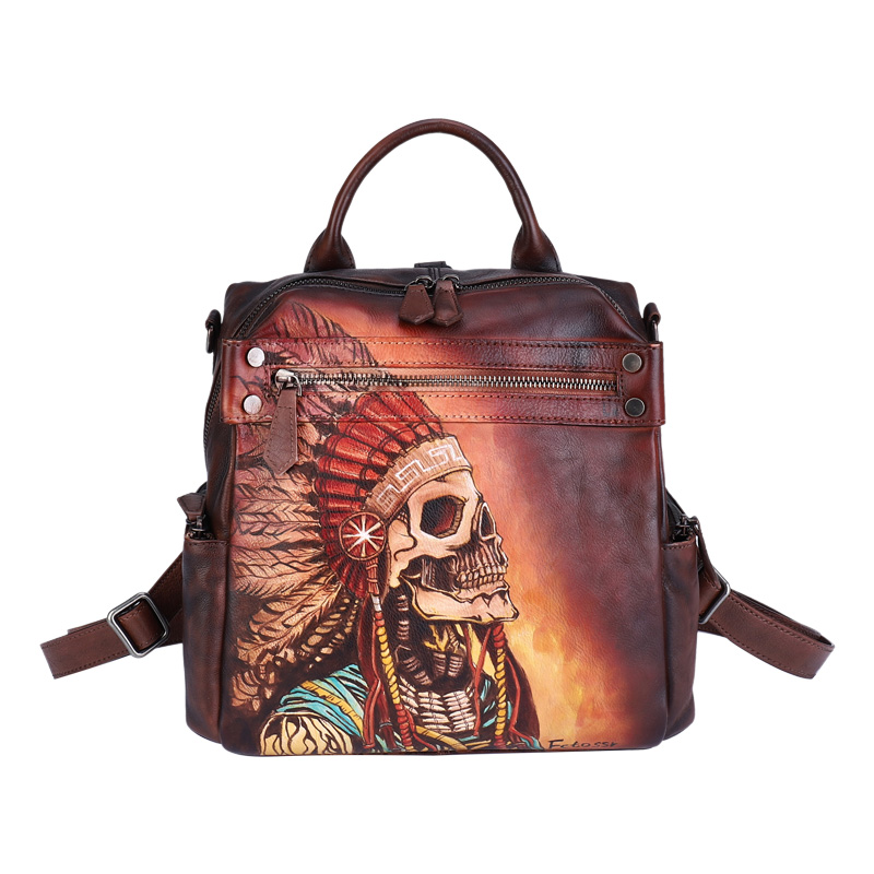 2026 新しい高級ファッション革女性バックパック女性通学旅 - Luxury Bags Hand Painted のレビューと価格