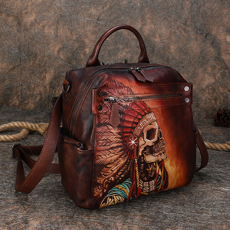2026 新しい高級ファッション革女性バックパック女性通学旅 - Luxury Bags Hand Painted のレビューと価格